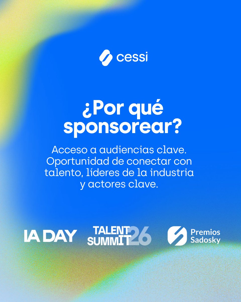 CessiArgenTIna's tweet photo. ¿Tu marca frente a  líderes IT y de talento en un solo día?
IA Day + Talent Summit + Premios Sadosky. 📍 CEC — 14.10.2026
Conocé las oportunidades de sponsorship 👇
 📩 comercial@cessi.org.ar https://t.co/40fpAGaXou