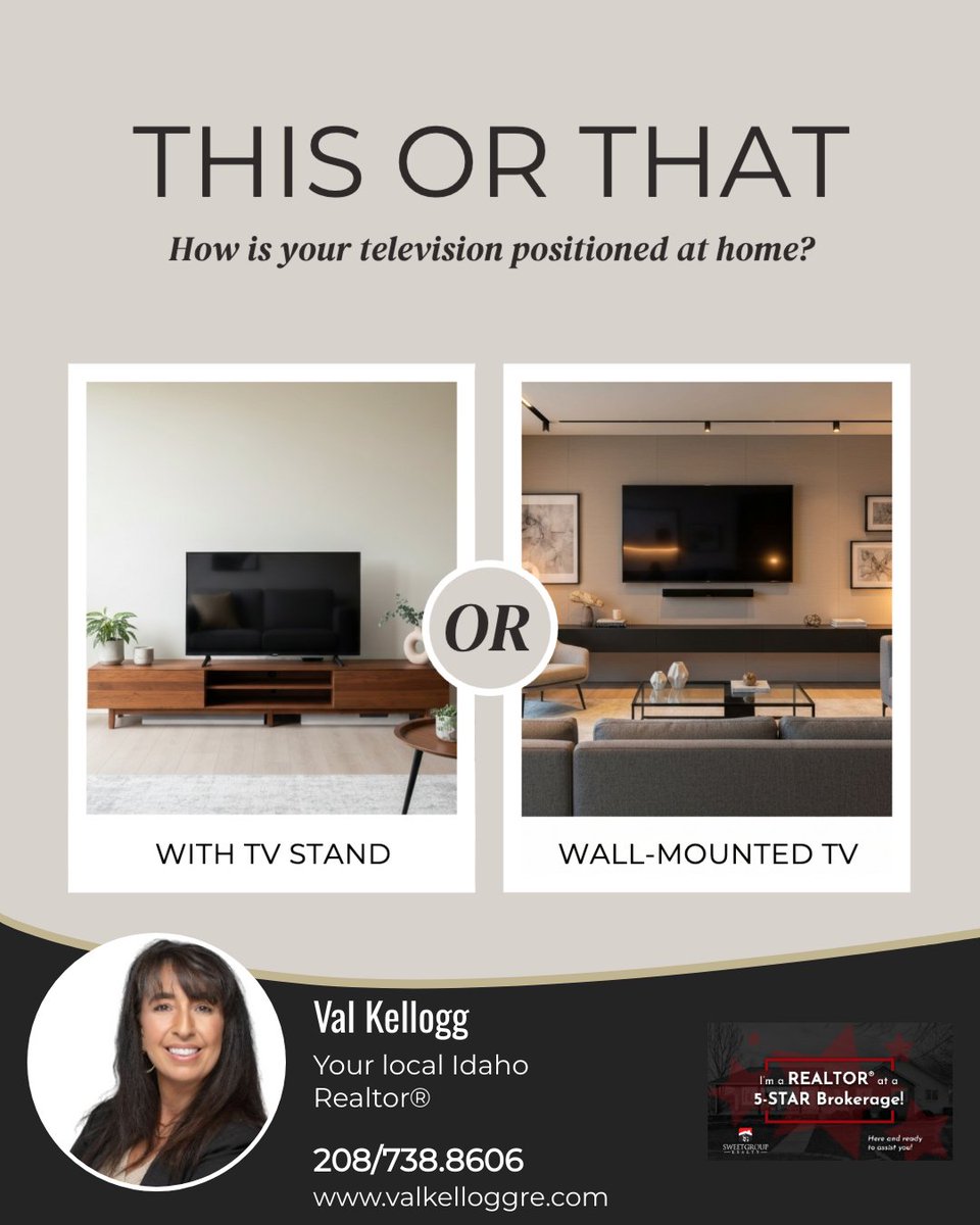 vkelloggre's tweet photo. How do you display your TV at home?
Do you prefer a TV stand for a classic touch and additional storage, or do you opt to mount your TV to save space and achieve a modern aesthetic?
#thisorthat #livingroomdesign #tvstand https://t.co/xR7ZSXz8jI