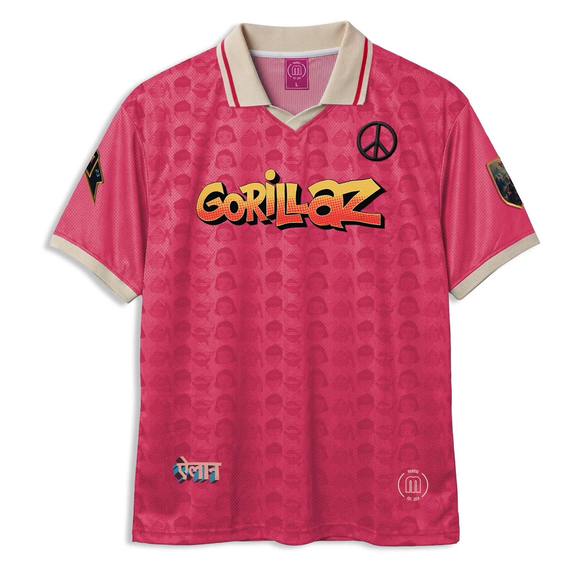 DamonUnofficial's tweet photo. This is such a fun and perfectly timed collab. ⚽️
GORILLAZ × MUNDIAL football jerseys, packed with Gorillaz references: portraits of the band, the new logo, patches, “The end is the beginning” quote, a peace symbol, the number 23. 
Available worldwide.
 https://t.co/B0e1RbboYe https://t.co/xEsGNjnqcT