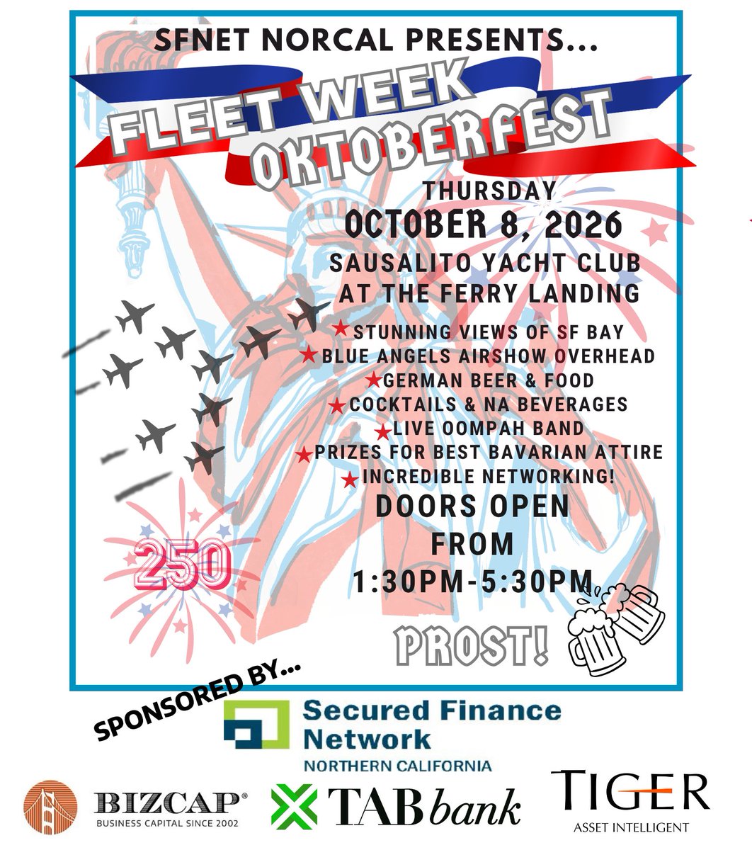 SFNet_NorCal's tweet photo. Whether you're there for the Blue Angels, the bratwurst, or the beer, there's something for everyone! Join @sfnet_norcal's annual #FleetWeekSF Watch Party on 10/8 at Sausalito Yacht Club for great views of the airshow and Oktoberfest cheer.. register now: https://t.co/DJBVCpECEt https://t.co/hMU629golk