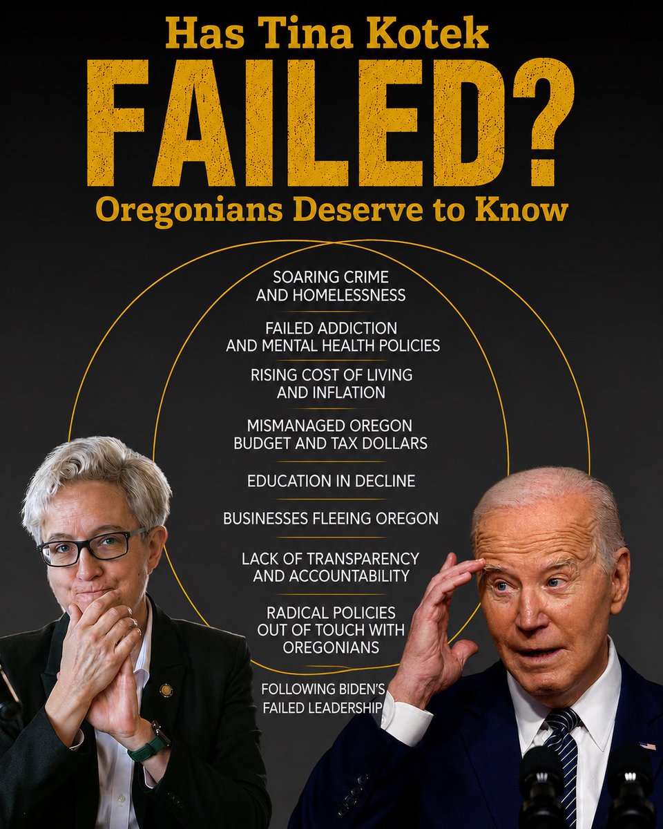 RedWaveOR's tweet photo. Dems are melting down over Christine Drazan — screaming “MAGA” like it’s some silver bullet instead of dealing with the real mess here in Oregon.

Look at this garbage they’re pushing. 

Zero mention of Kotek’s failures: skyrocketing crime and homelessness, addiction and mental health policies in the toilet, businesses fleeing the state, schools tanking even as we dump more money per kid than ever, budgets mismanaged, and radical policies completely out of touch with actual Oregonians.

They’d rather smear Drazan by tying her to Trump than fix a damn thing. 

Classic distraction tactics.

Oregon GOP — where’s the fire? 

We need you amplifying the contrast and hammering these failures hard, not playing defense. Independents and fed-up conservatives are watching. 

Time to fight for Oregon, schools that actually work, safe streets, and lower costs — not more failures.

#kotekscorecard #oregon 

@ChristineDrazan @JoforOregon