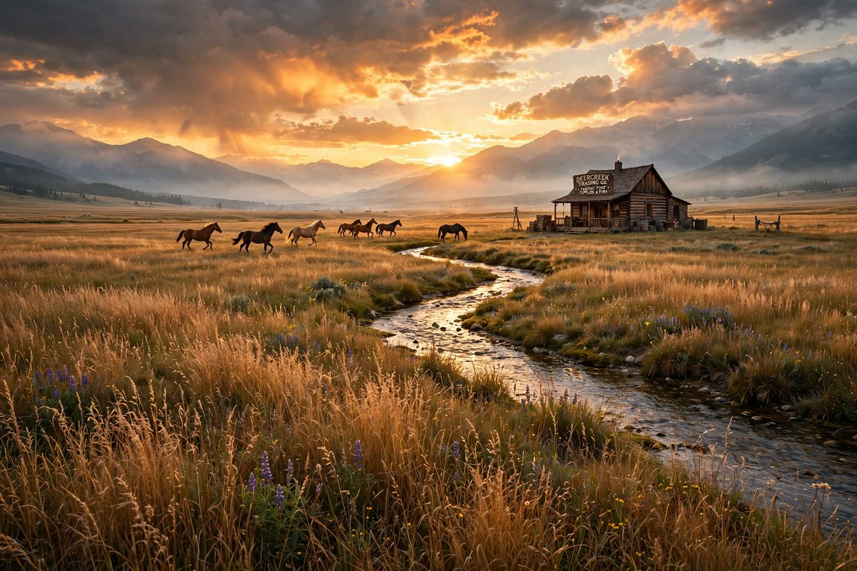 DeercreekTrade's tweet photo. Where the creek bends, the frontier lives on.
This is the America we remember. Wide open skies, wild grass, cold clear water, and a place to gather at the end of the trail.
Built on grit. Rooted in freedom. This is Deercreek.
#DeercreekTradingCompany #AmericanFrontier #LiveWild https://t.co/AbQiONNfwa