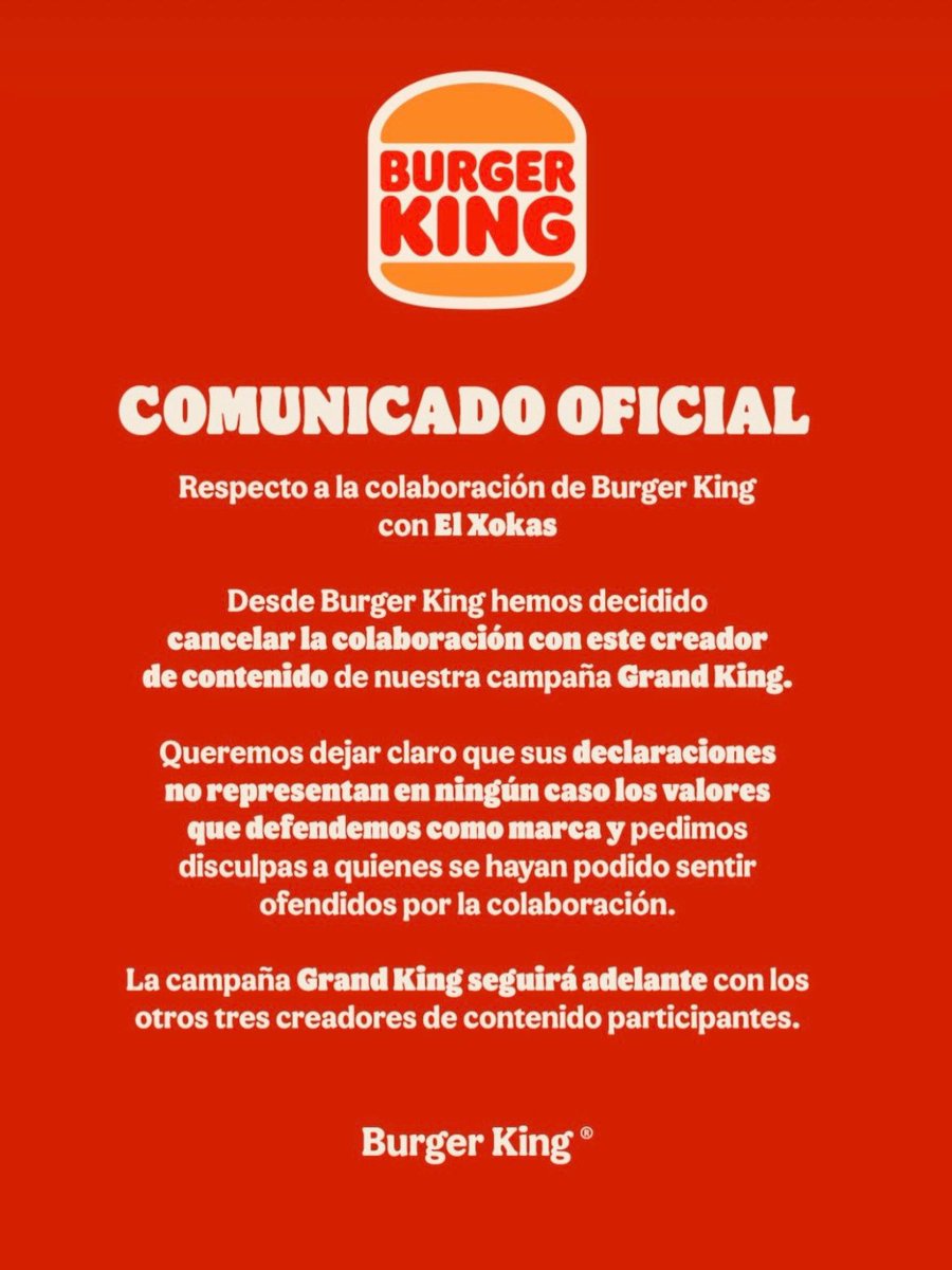 OOCprogresismo2's tweet photo. 🇪🇸 Burger King cede a la cancelación de la izquierda española contra El Xokas y rompe su colaboración con el streamer por criticar el feminismo de Ester Expósito. https://t.co/uIHmaKtFxG