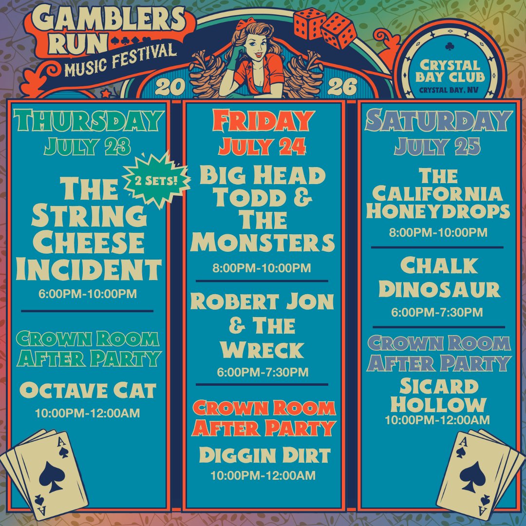 cahoneydrops's tweet photo. Next up Gambler's Run Festival in Tahoe, July 25th!! Bring your party to the dance floor! https://t.co/ogjKtvb1MT
