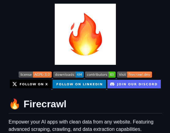 DanKornas's tweet photo. Your agent needs web context—not raw HTML and a pile of scraping plumbing.

Firecrawl is an open-source web data API for developers building AI apps and agents.

It helps you turn websites into usable context by returning clean Markdown or structured data and exposing search, scraping, interaction, and crawling through an API.

Key features:
• Search – find web sources and return full page content
• Scrape – convert a URL into Markdown, HTML, screenshots, or structured JSON
• Interact – click, scroll, write, wait, or press before extracting content
• Crawl and map – collect site pages or discover URLs from one starting URL
• Batch scrape – process multiple URLs asynchronously

It’s open-source (primarily AGPL-3.0; SDKs and some UI components use MIT).

Link in the reply 👇