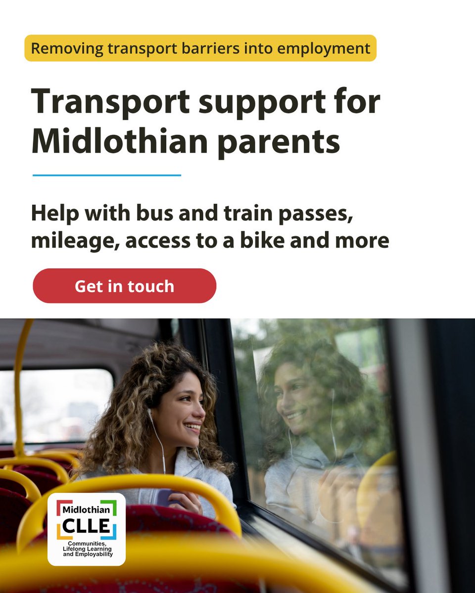 midgov's tweet photo. 🚌🚲 Are transport costs stopping you from getting into work or training?
Midlothian parents may be able to get help with: ✅ Bus &amp; train passes ✅ Fuel &amp; mileage ✅ Transport training ✅ Childcare &amp; journey planning ✅ Access to a bike
📞 0131 270 8900 #Midlothian #Employability https://t.co/zmSO9z4HVv