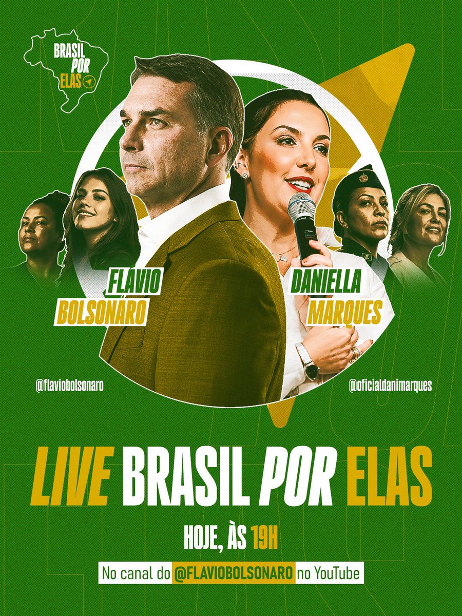 FlavioBolsonaro's tweet photo. Hoje, às 19h, estarei ao vivo no meu canal no YouTube, ao lado da @soudanimarques. Para o Lançamento do Plano Brasil por Elas.

Inscreva-se no canal: https://t.co/NNpuC2D8J6 https://t.co/AqIJjuxlO0