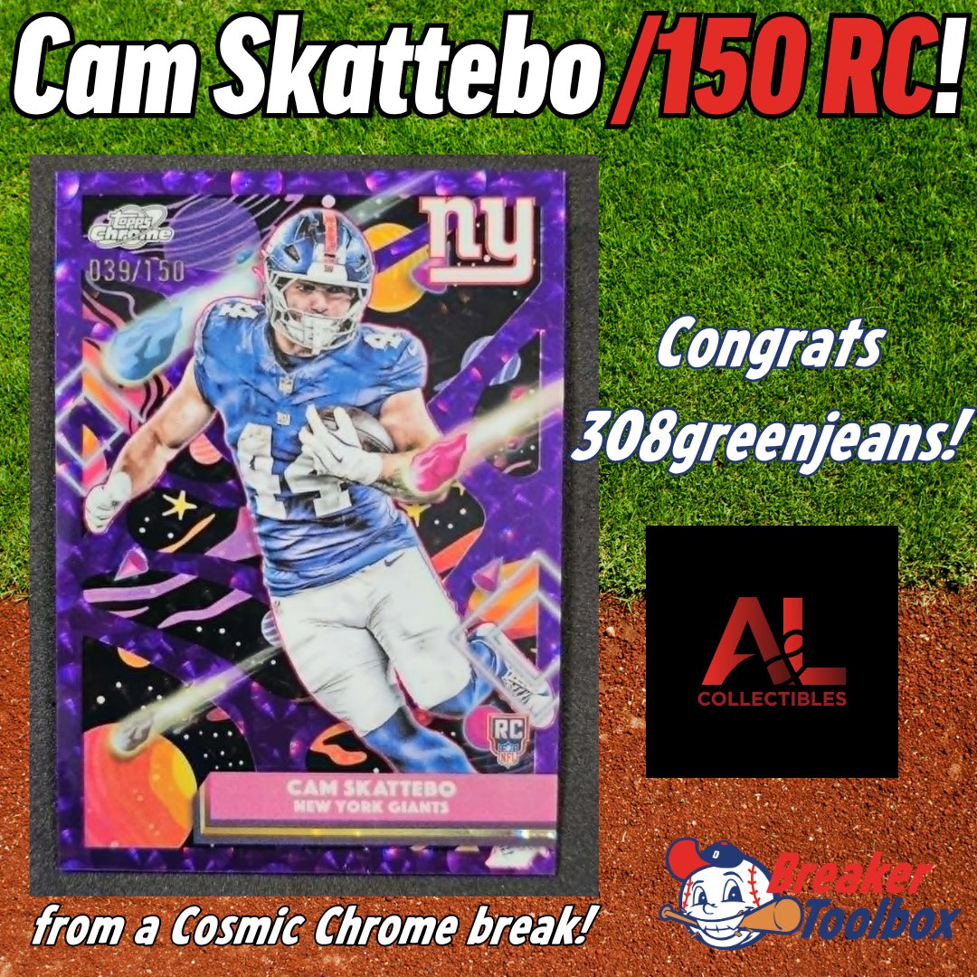 BreakerToolbox's tweet photo. Cam Skattebo /150 RC from a 2025 Topps Chrome Cosmic break! Congrats 308greenjeans!
#cardbreaks #footballcards #sportscards #topps #thehobby https://t.co/ZwVfAIgfHx