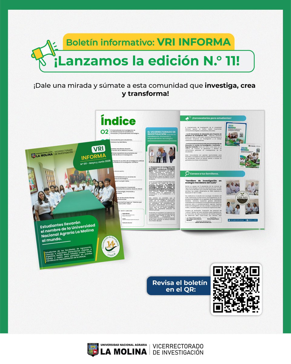 VRI_UNALM's tweet photo. En esta nueva edición de VRI INFORMA encontrarás los principales avances, logros e iniciativas que fortalecen la ciencia y la transferencia tecnológica en nuestra universidad.
Lee el boletín completo aquí:
https://t.co/kKJOz9h10U
#VRIInforma #UNALM #Investigación https://t.co/AvadEHSRsI