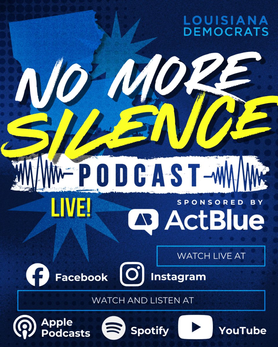 LaDemos's tweet photo. Get ready, Louisiana! We are officially taking our movement to the podcast space. First guest: Jamie Davis for U.S. Senate.

📺 Watch Live: Facebook &amp; Instagram 
🎧 Watch &amp; Listen Anytime: Apple Podcasts, Spotify, &amp; YouTube

Sponsored by ActBlue. See you this Sunday at 6:00 PM! https://t.co/xNBW0xE16x