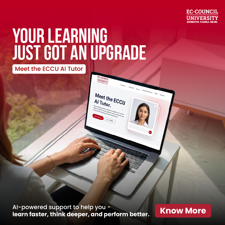 EC_Council_Univ's tweet photo. Meet the ECCU AI Tutor, your AI-powered learning companion.

Whether you need a concept explained, want to test your understanding, or are looking for feedback on an assignment, the ECCU AI Tutor is here to support your academic journey.

#ECCU #AITutor #ArtificialIntelligence https://t.co/R2K7jbyXxt