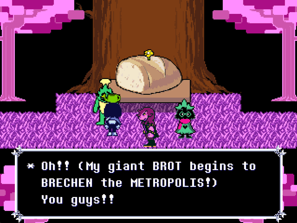 aceofdarts68's tweet photo. I've always loved how hopschef does the same thing but all German and stuff if you wetted his giant bread #deltarune https://t.co/3W3ru1vwi6