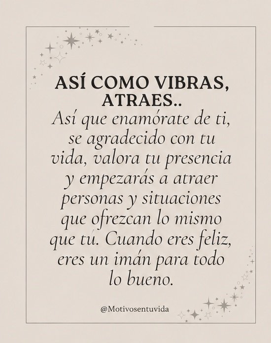 Motivosentuvida's tweet photo. Así como vibras atraes ... 🙏🏻🙏🏻😊👌🏻🧲
#FelizJuevesParaTodos 
#BuenasTardes
#FraseDelDía https://t.co/yl1egZjXEW