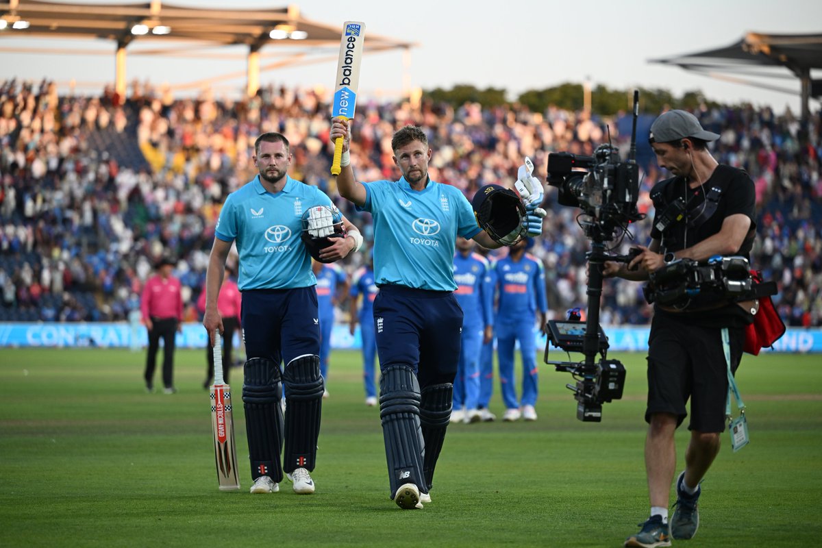 cricbuzz's tweet photo. Joe Root is the first England batter to be stranded on 99 in ODIs, but he does the job for them 🌟

The third ODI at Lord's will now be the series decider.

#ENGvsIND https://t.co/Rz6NJJMMnk