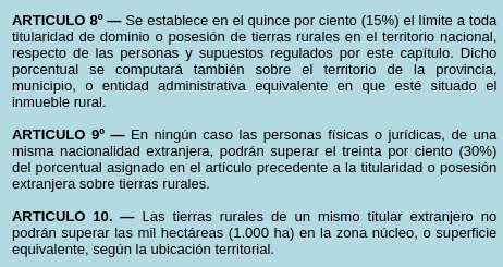 arilijalad's tweet photo. Feinmann miente

La ley que trata el Senado pretende derogar varios artículos de la Ley de Tierras. 
¿Cuales?
Estos: los que ponen límites a la extranjerización. 
Lo que quiere Milei y promociona Feinmann es que se pueda vender todo el territorio sin límites, derogando los artículos 8, 9 y 10 de la ley 26.737. 

La propiedad privada ya la protege la Constitución, artículo 17. 
Un abogado decente lo sabría.
