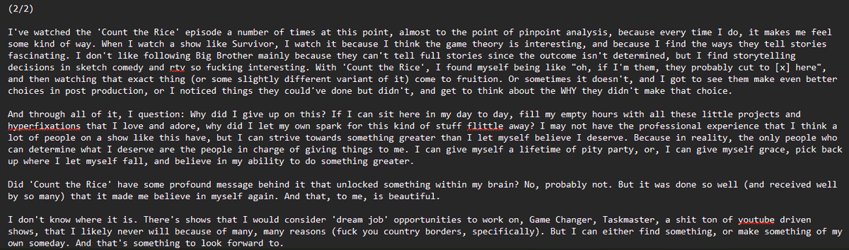 Ellebelium's tweet photo. Even further, I wanted to some self reflecting (and pseudo-confession) after watching the 'Count the Rice' game changer many, many times.

Sam Reich, thank you, for you and your wonderfully twisted mind, and everyone who works on #GameChanger, reminded me of my dreams this week. https://t.co/MDbNCJKiPS