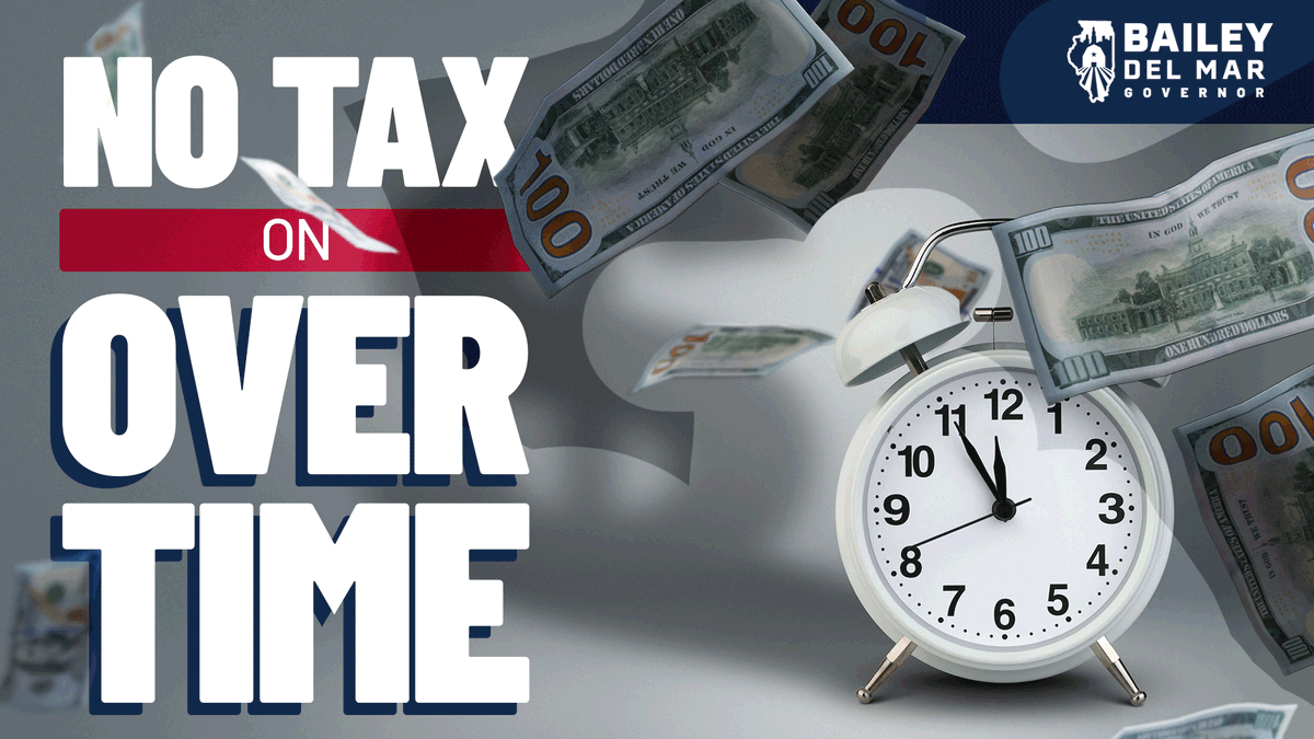 DarrenBaileyIL's tweet photo. My promise to Illinois: zero taxes on overtime.

If you put in the extra hours, you should keep the extra cash. https://t.co/J8yD8ppOPJ