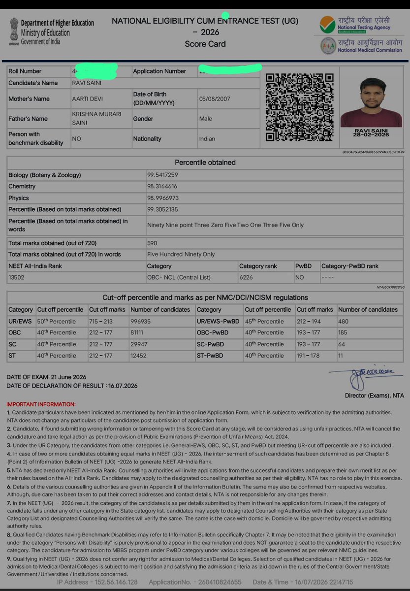 GirjeshSainy's tweet photo. Congratulations Ravi Saini Ji
Heartiest congratulations on clearing NEET 2026 with an impressive AIR 13,502 Wishing you a bright future and great success as a compassionate doctor Your achievement makes your family and community proud
Best Wishes
#NEET2026 #RaviSaini #Congrat https://t.co/TbzYsAqKby