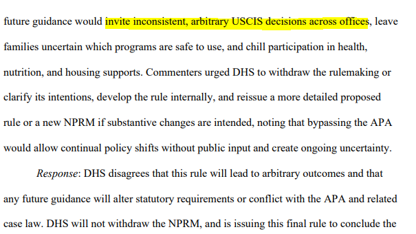David_J_Bier's tweet photo. I can't think of anything more arbitrary and capricious than taking away a clear rule and replacing it with no rule at all, just random decision-making by low-level bureaucrats to evade normal notice and public comment rulemaking. Impeach @USCISJoe https://t.co/Squpsj7G2e https://t.co/nktLPz6YVx