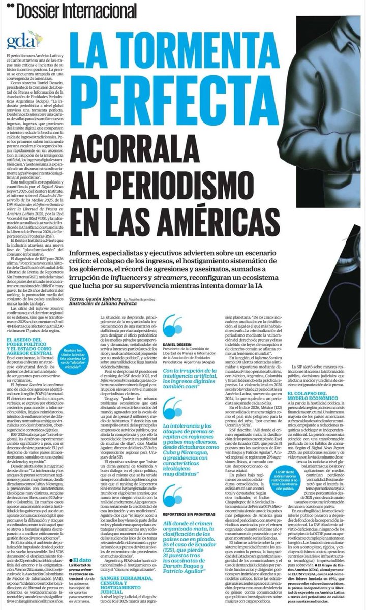 FDoringCasar's tweet photo. Desafortunadamente México NO está ajeno a esta "tormenta perfecta" que aqueja al periodismo con el #CártelDeMorena

"Colapso de los ingresos, el hostigamiento sistemático de los gobiernos, el récord de agresiones y asesinatos, sumados a la irrupción de influencers y streamers, reconfiguran un ecosistema que lucha por su supervivencia mientras intenta domar la IA"

No en balde las recientes amenazas a @hdemauleon por destapar las súplicas de ser sapo y cantar de @MarinadelPilar