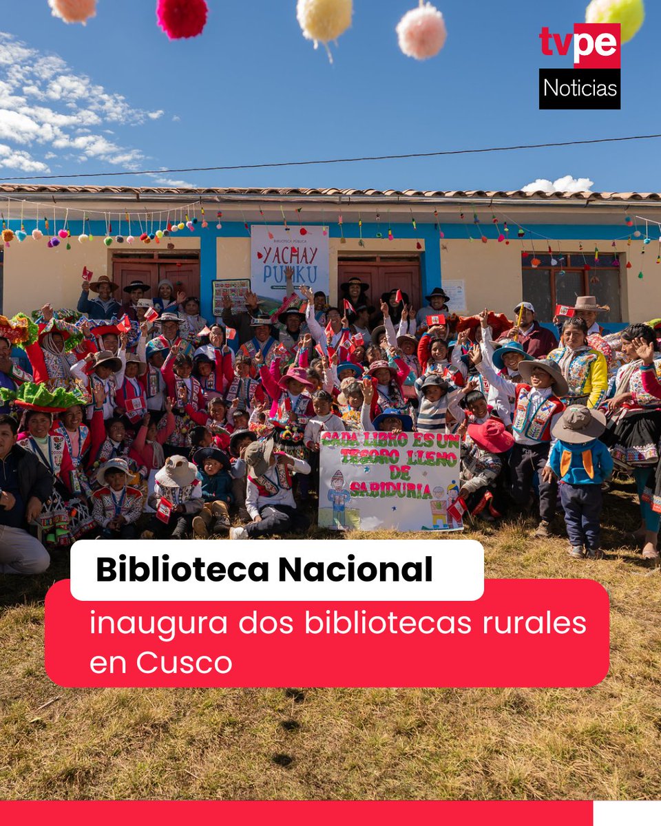 noticias_tvperu's tweet photo. 📚🏔️ La Biblioteca Nacional del Perú inauguró dos nuevas bibliotecas rurales en la provincia de Quispicanchi, Cusco, para acercar el acceso a libros, internet y servicios bibliotecarios a comunidades altoandinas. Con estos espacios, la Red Nacional de Bibliotecas Rurales suma nueve establecimientos en todo el país.

#BibliotecaNacional #Cusco #Lectura #TVPerúNoticias