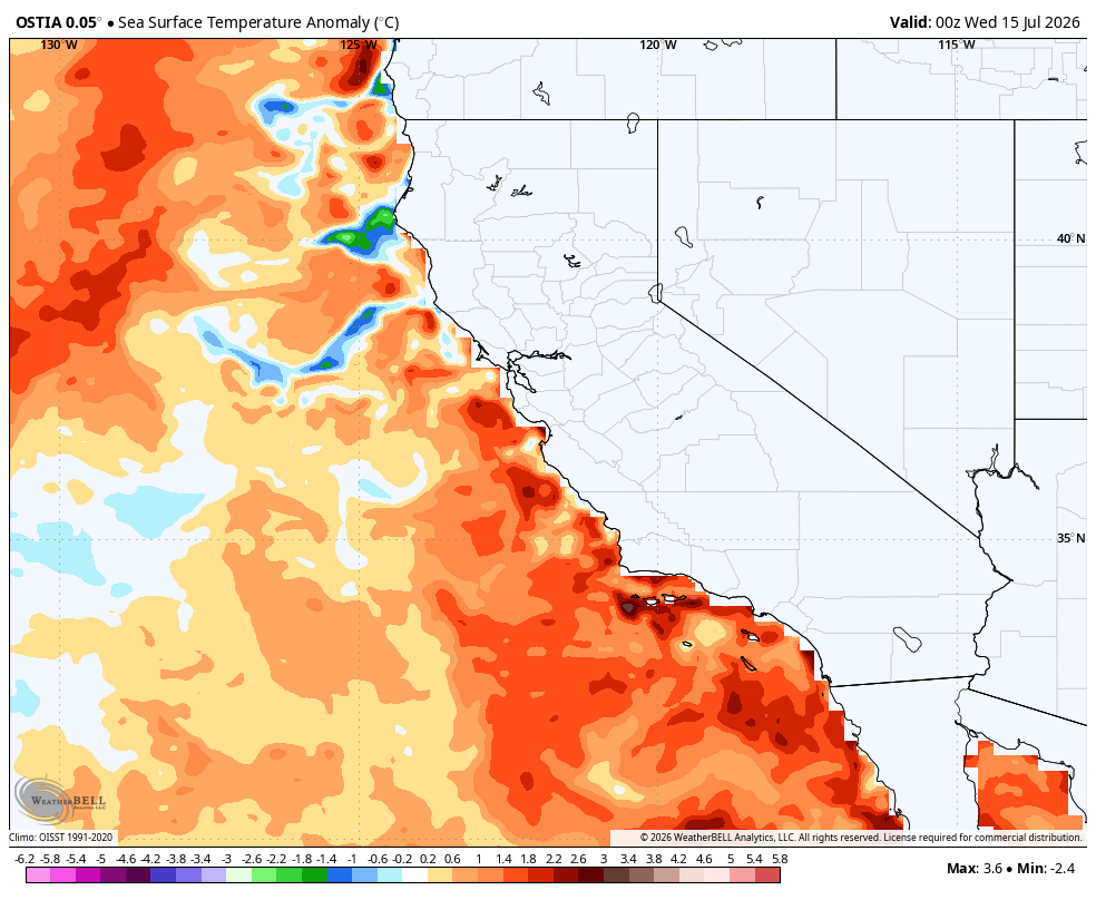 US_Stormwatch's tweet photo. SoCal is really beginning to feel the effects of El Niño.

Coastal water temperatures have reached as high as 76°F near San Diego, with some stations reporting dew points of 70°F or higher, levels considered oppressively humid.

I would not be surprised if ocean temperatures near San Diego hit 80°F by August or September. 

Downright tropical.