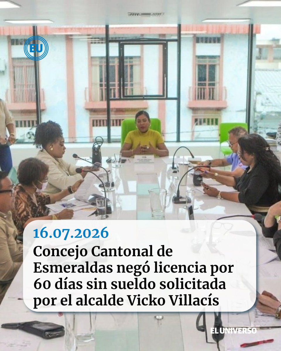 eluniversocom's tweet photo. Concejo Cantonal de Esmeraldas negó licencia por 60 días sin sueldo solicitada por el alcalde Vicko Villacís
https://t.co/Gv20KBiKsY https://t.co/4En5u5Hgig