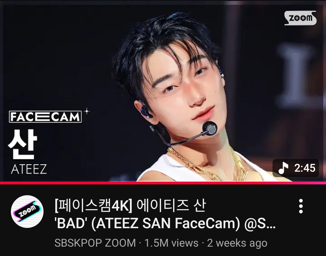 sanrinaz's tweet photo. San's BAD inkigayo facecam is now the most viewed on the channel for any 4th gen male idol, in barely 3 weeks https://t.co/KcOLmoazft