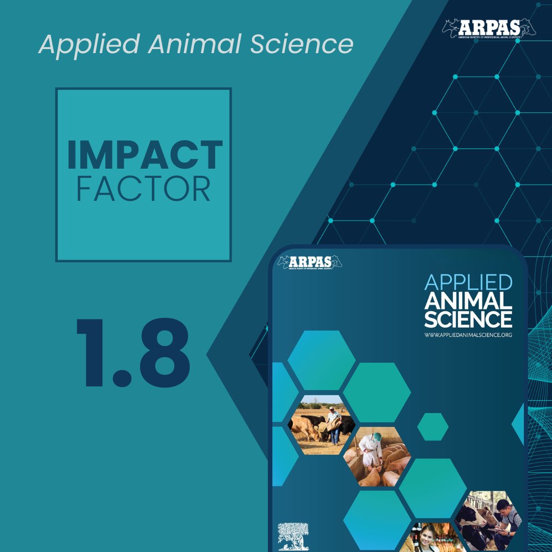 ARPAS_PAS's tweet photo. ARPAS is excited to share that #AppliedAnimalScience's (AAS) Impact Factor has climbed from 1.4 to 1.8 in Clarivate's latest Journal Citation Reports, continuing a steady upward trend since AAS received its first Impact Factor in 2023.

https://t.co/Ug4UFpqzsB https://t.co/AG0czilsO9