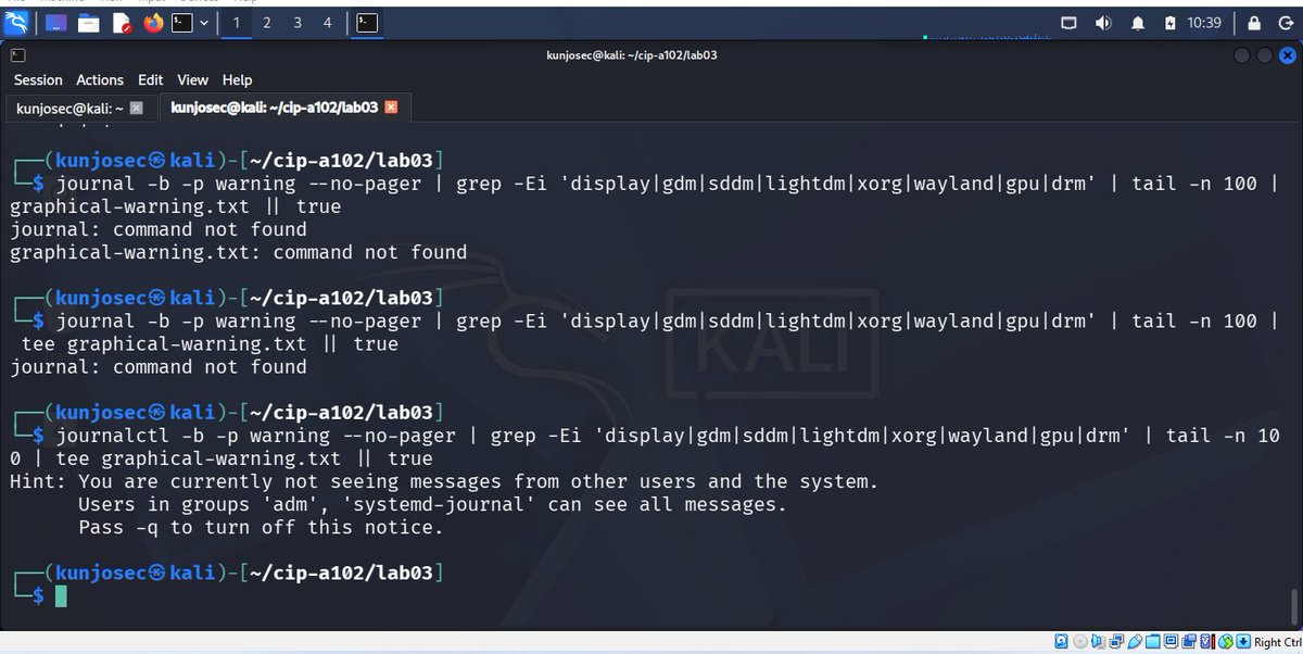 Modukunjo's tweet photo. Day 27/182 of Ethical Hacking Internship at ICDFA

Today, I completed Lab 3, successfully solving 5 hands-on tasks focused on Linux system inspection and troubleshooting.

The lab covered:

✅ Creating a script to inventory active sessions – Gathering information about users currently logged into the system.

✅ Inspecting the display manager – Examining the service responsible for managing graphical logins.

✅ Inspecting the boot target – Identifying the system's current boot target and understanding how Linux determines its startup mode.

✅ Reviewing graphical logs – Analyzing system logs to identify warnings and issues related to the graphical environment.

✅ Developing a non-destructive recovery plan – Planning safe troubleshooting steps that preserve system integrity and avoid unnecessary changes.

@_DeejustDee @ireteeh @segoslavia @sudosheggs @Cyberhijabitech
