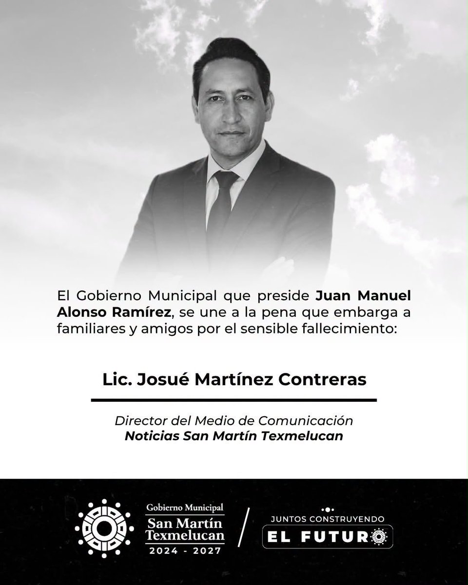 LupitaJuarezH's tweet photo. 🚨🔴 Asesinan al periodista, abogado y profesor Josué Martínez Contreras, director del portal #NoticiasSanMartínTexmelucan, quien había denunciado amenazas por parte del alcalde Juan Manuel Alonso.

De acuerdo con el reporte preliminar, Josué fue agredido a balazos por sujetos en motocicleta, los cuales lo atacaron al exterior de su domicilio en la junta auxiliar San Lucas Atoyatenco, en el municipio de San Martín Texmelucan, Puebla.