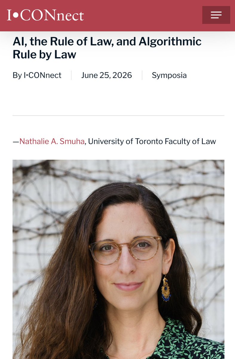 NathalieSmuha's tweet photo. In light of my book's nomination for the @ICON__S Book Prize, I was invited to write a short post on its core premise, titled "AI, the Rule of Law, and #AlgorithmicRuleByLaw".
Read the post here: https://t.co/D5wwkwxU0T
Open access link to the book: https://t.co/s4D5QnqvnK https://t.co/FIwAaZ340F