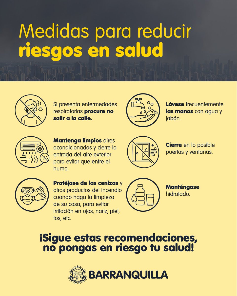 alcaldiabquilla's tweet photo. El bienestar de los barranquilleros es nuestra prioridad.

Ante el humo generado por las quemas en el Parque Isla Salamanca, compartimos algunas recomendaciones para proteger tu salud.

Si presentas dificultad para respirar o signos de alarma, acude a un centro médico. https://t.co/1aRpncrxvp