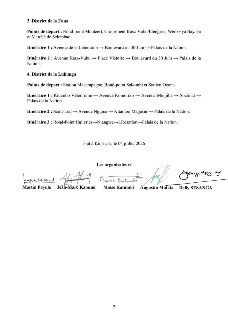 kabund_jmkkrock's tweet photo. Le 22 juillet, nous serons dans les rues de Kinshasa ainsi que sur toute l'étendue du territoire national pour exiger la démission de Monsieur Félix Tshisekedi, que nous estimons avoir manqué à son serment constitutionnel.
Nous prenons acte de la décision du Gouverneur de la ville de Kinshasa d'encadrer cette manifestation.
Nous rappelons que cette mobilisation est strictement pacifique. Nous mettons en garde contre toute tentative de la perturber par des contre-manifestations, des actes d'intimidation ou toute autre forme de provocation. Chacun devra assumer la responsabilité de ses actes.
Ci-joint, l'itinéraire de la marche.
