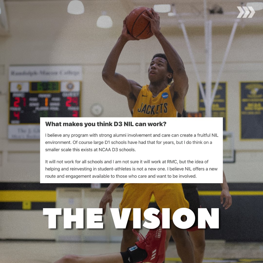 D3Direct's tweet photo. A Senior-Focused D3 NIL Collective? 🐝

Center of the Universe (COTU) NIL was created by Buzz Anthony & other @RMCHoops alumni to reward Seniors who stay & play all 4 years at Randolph-Macon

Could this help alleviate donor fatigue and also ensure better student-athlete outcomes overall?

We think so.

They launch next week, here's more info ⬇️