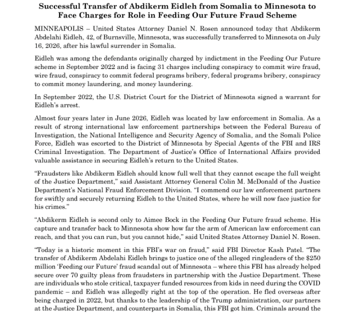 AlphaNews's tweet photo. BREAKING: Abdikerm Abdelahi Eidleh, one of the alleged ringleaders of the Feeding Our Future scandal, has been transferred from Somalia to Minnesota to face charges https://t.co/oLAknrsfkd