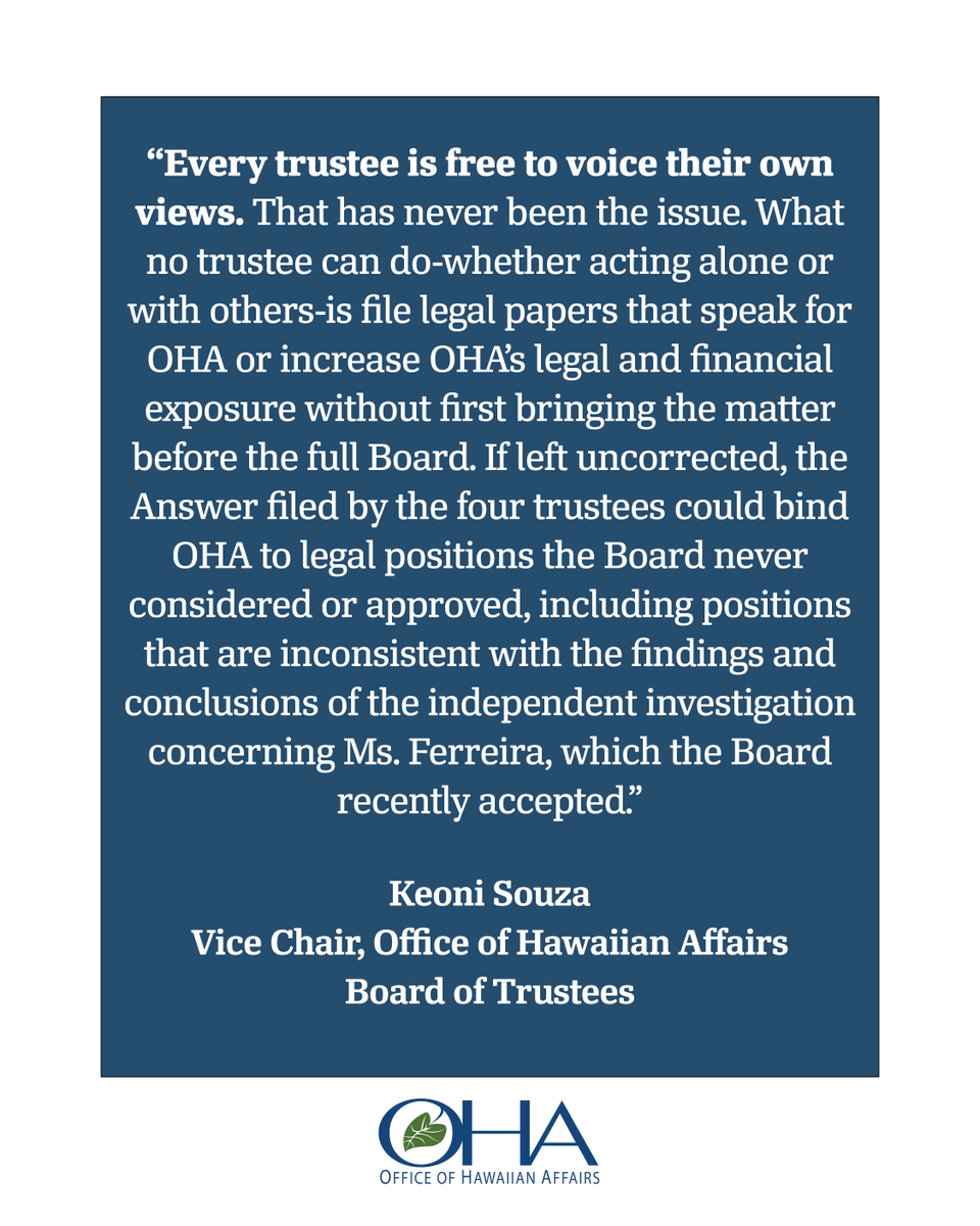 oha_hawaii's tweet photo. Statement from OHA regarding pending litigation.
#OHA https://t.co/WZpdegSTMI