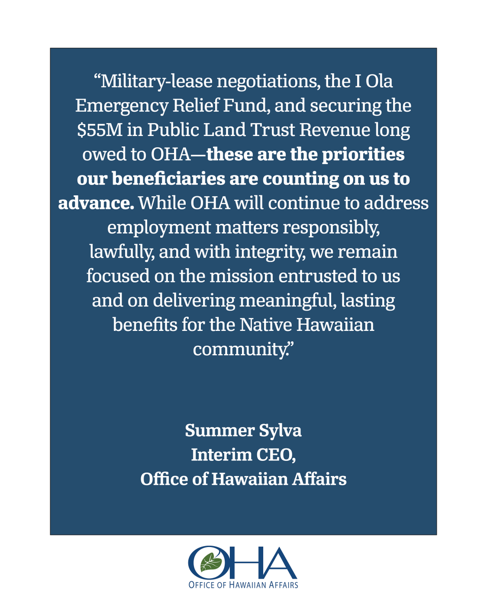 oha_hawaii's tweet photo. Statement from OHA regarding pending litigation.
#OHA https://t.co/WZpdegSTMI