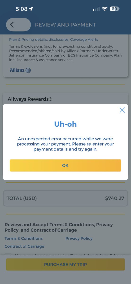 laurenherde's tweet photo. I am not one to publicly bash a company but OH MY GOD @Allegiant you are quite literally the worst. Numerous transaction failures on multiple cards, yet all have pending charges. But the SCAM of your constantly changing prices?! Never again… https://t.co/zyqGzL2IVf