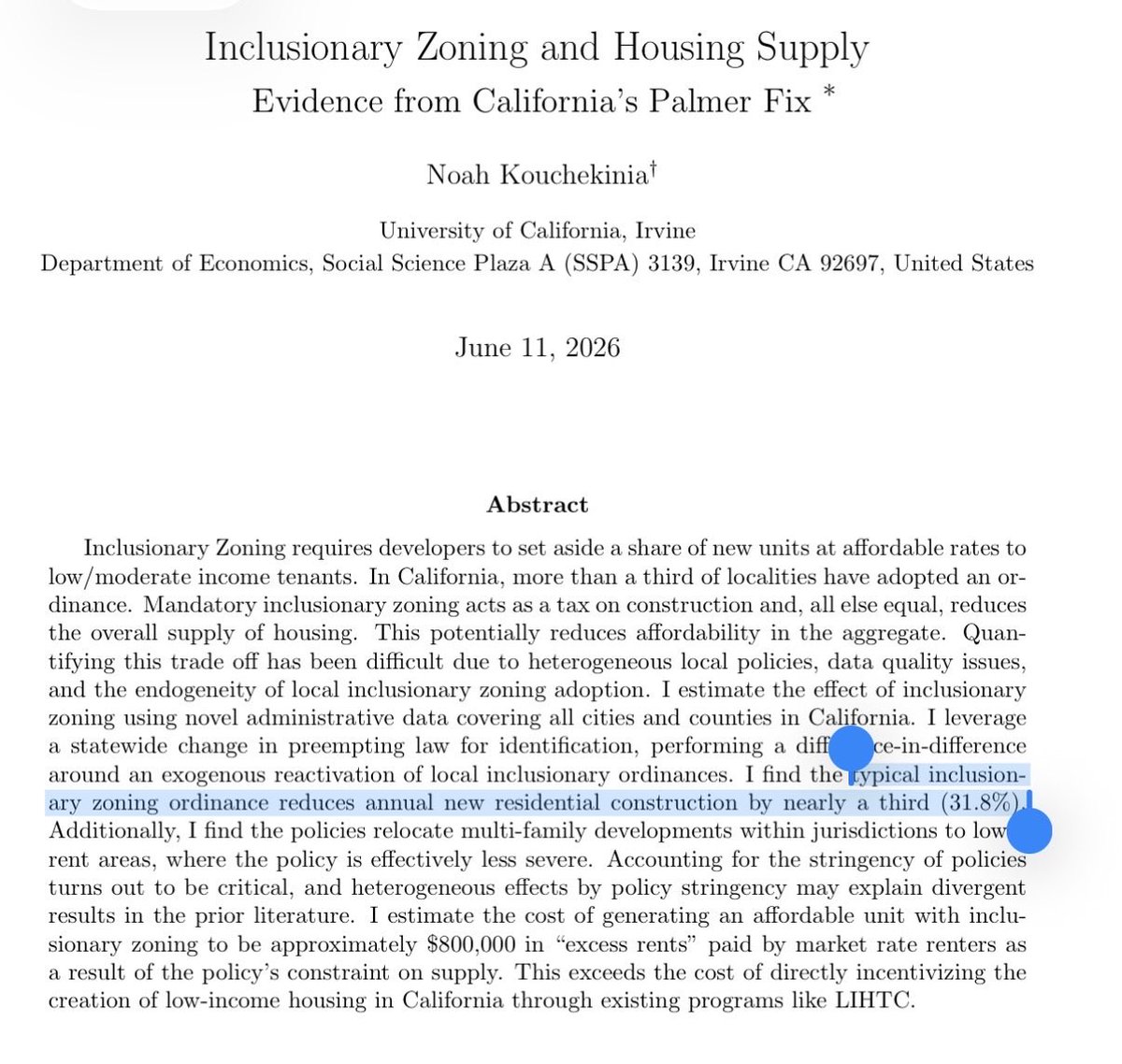 otis_reid's tweet photo. Cool paper by @Noah_A_K (using a clever natural experiment and multiple estimation approaches) finding large effects of “inclusionary” zoning on multi family construction, with large real effects on total rents paid https://t.co/hTryytk0nQ https://t.co/QCopSI3YUr