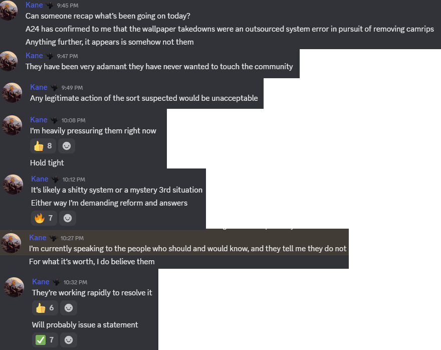 RegularlyBlue3D's tweet photo. Kane Parsons has commented on the recent A24 takedowns and terminations, stating that he is "heavily pressuring them" for answers as it there is an attempt to resolve the problem ASAP. According to Kane, A24 does not know what's happening.

#backrooms #a24 https://t.co/fQNxJBguG7
