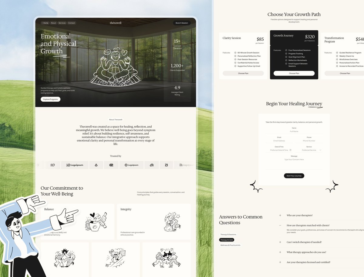 afandihore's tweet photo. Ongoing Framer and Webflow development is in progress. This design adopts a naive design approach through soft illustrations 🧘‍♂🧘‍♀ @peterdraw https://t.co/l57oKiz5VF
