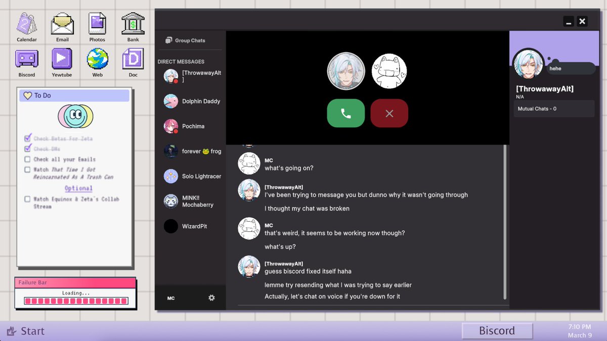 nochistudios's tweet photo. We're making a dating chatsim game where you can date a VTuber. But don't download our updated demo unless you're all about these red flags:

🚩date your kamioshi - parasocial!
🚩bombarded with DMs and voice calls - clingy!
🚩love discord server drama - ragebaiter!

If you like these redflags, wishlist lovebyte.exe and play our updated demo that was dropped on Steam today - with voice acting from @RoyChiato @banzoinhakka @KaineKnight_ ⤵️