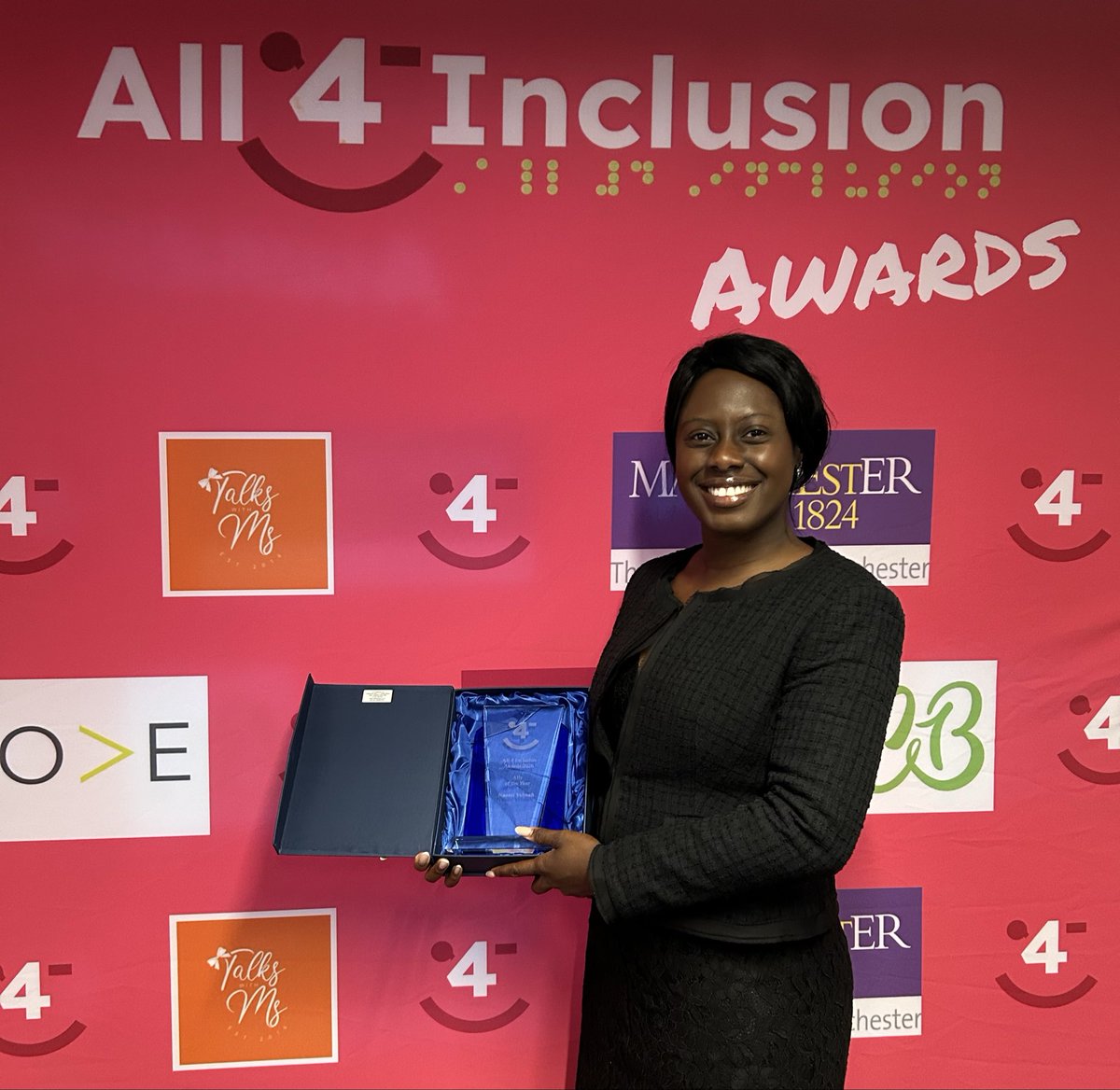 YeboahAlexandra's tweet photo. Thank you to Scott and All4inclusion for my Ally of the Year Award, proud to accept it during Disability Pride Month. I don’t do the work for awards, I do the work because I love it and because it matters. https://t.co/zjwcFQ9BuR