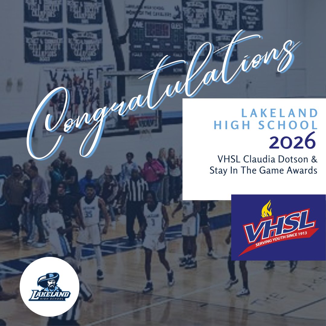 SufVAschools's tweet photo. Lakeland High School is honored to receive both the Virginia High School League (VHSL) Claudia Dodson Sportsmanship, Ethics & Integrity Award and the Stay in the Game Award.

The Claudia Dodson Award recognizes schools that make sportsmanship, ethics, and integrity a priority through policies, leadership, and a culture of respect that extends beyond competition. The Stay in the Game Award honors schools that complete an entire athletic year without a single player or coach ejection—a testament to discipline, character, and respect for the game.

These recognitions reflect the commitment of our student-athletes, coaches, staff, families, and fans to representing Lakeland with integrity, respect, and excellence every day. Congratulations to everyone who helped make this achievement possible!
#SPSCreatesAchievers