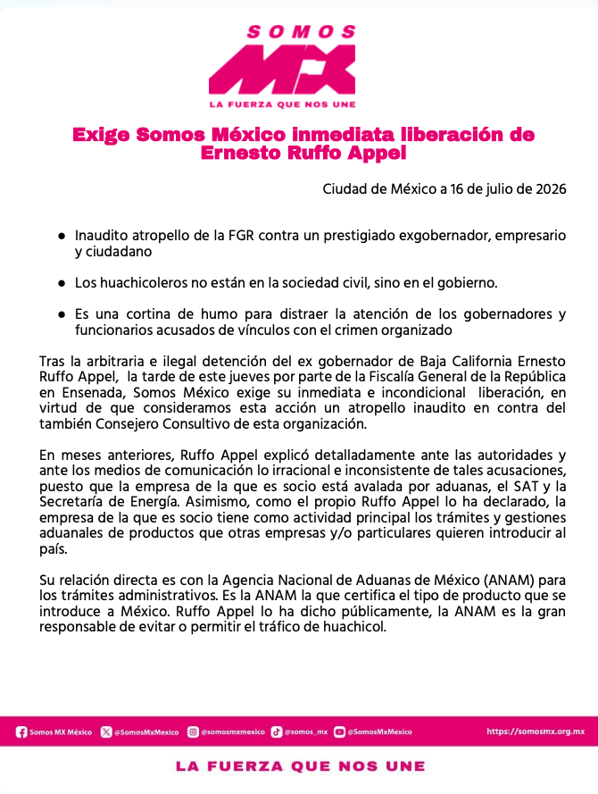 SocCivilMx's tweet photo. 🚨 Si hoy encarcelan a un opositor mientras los verdaderos responsables siguen intocables, el mensaje es claro: el problema ya no es la justicia… es quién controla la justicia.

Compartimos el comunicado de @SomosMxMexico .

Es momento de que la sociedad civil cierre filas.

#PrimeroLasFamilias #NoMásPoderAlPoder #FueElEstado