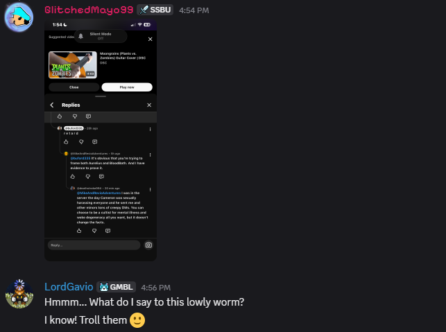 Lailakween's tweet photo. So after exposing Cameron Bloodbath, a pedophile with a server with kids in it and a channel with over 2,000 subscribers his idiotic fanbase is defending the child predator, and now seeks too report the channel that exposed him for what he is. https://t.co/FMXOtuwz7l