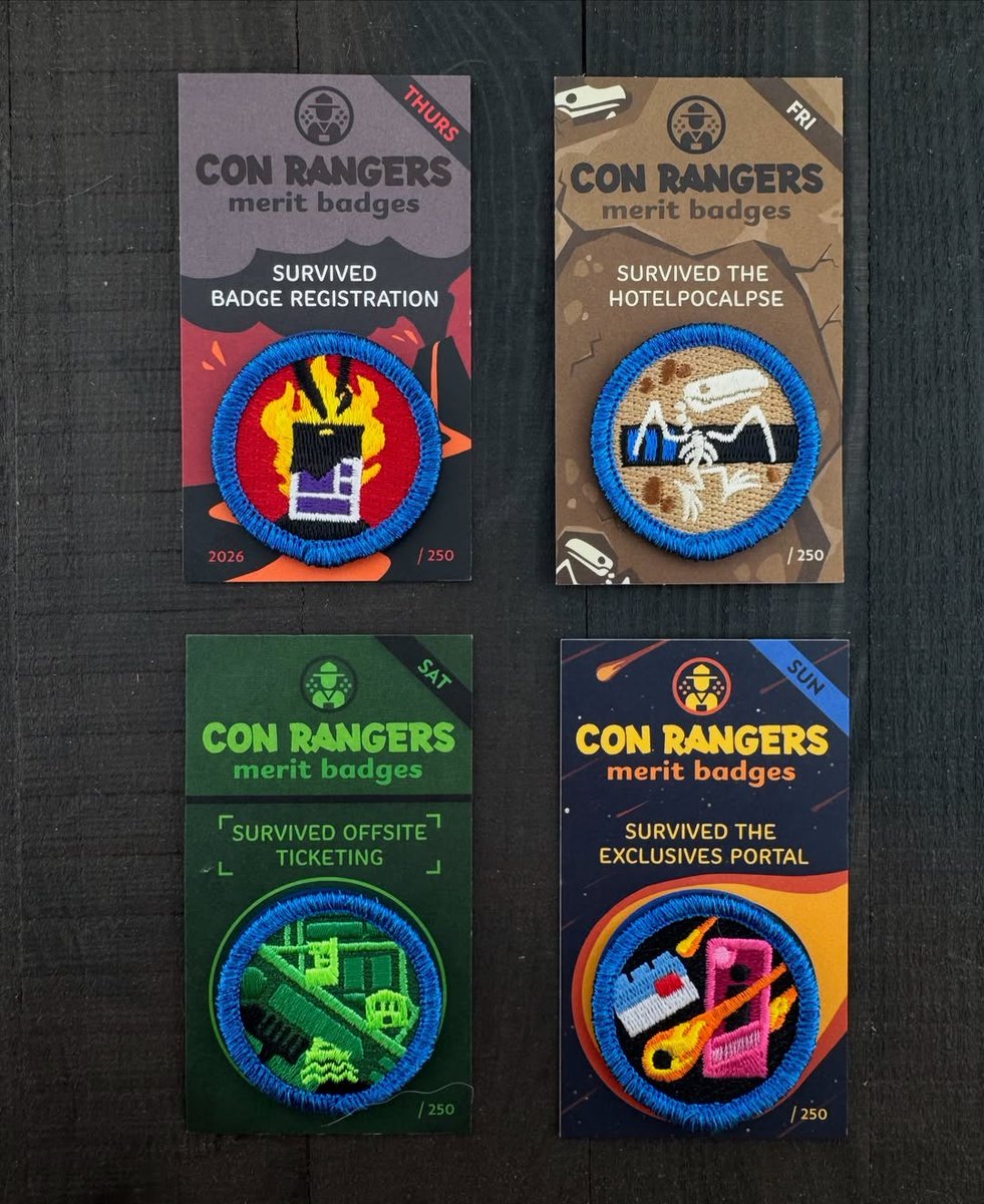 SD_Comic_Con's tweet photo. We'll just say it: These are the best merit badges @theconrangers has ever done 👏👏 Here's a look at this year's daily #SDCC exclusives: https://t.co/1txqH5Itpc https://t.co/5RfJYddWzP