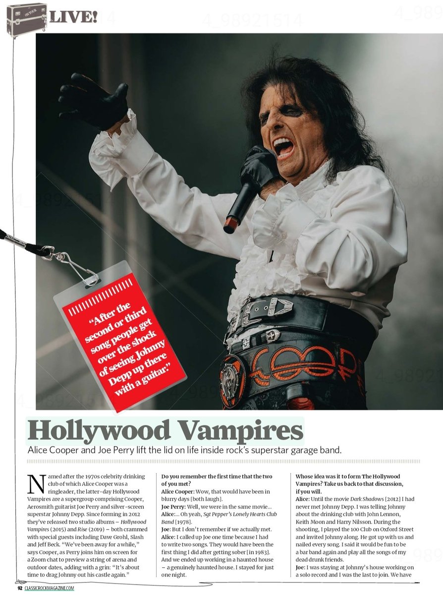 LakotaDi's tweet photo. UK magazine "Classic Rock" August 2026 has this great interview with Alice Cooper and Joe Perry.
JP calls @DisVicious1 the "backbone of the band" (Hollywood Vampires). https://t.co/6s1XuQ5TxK