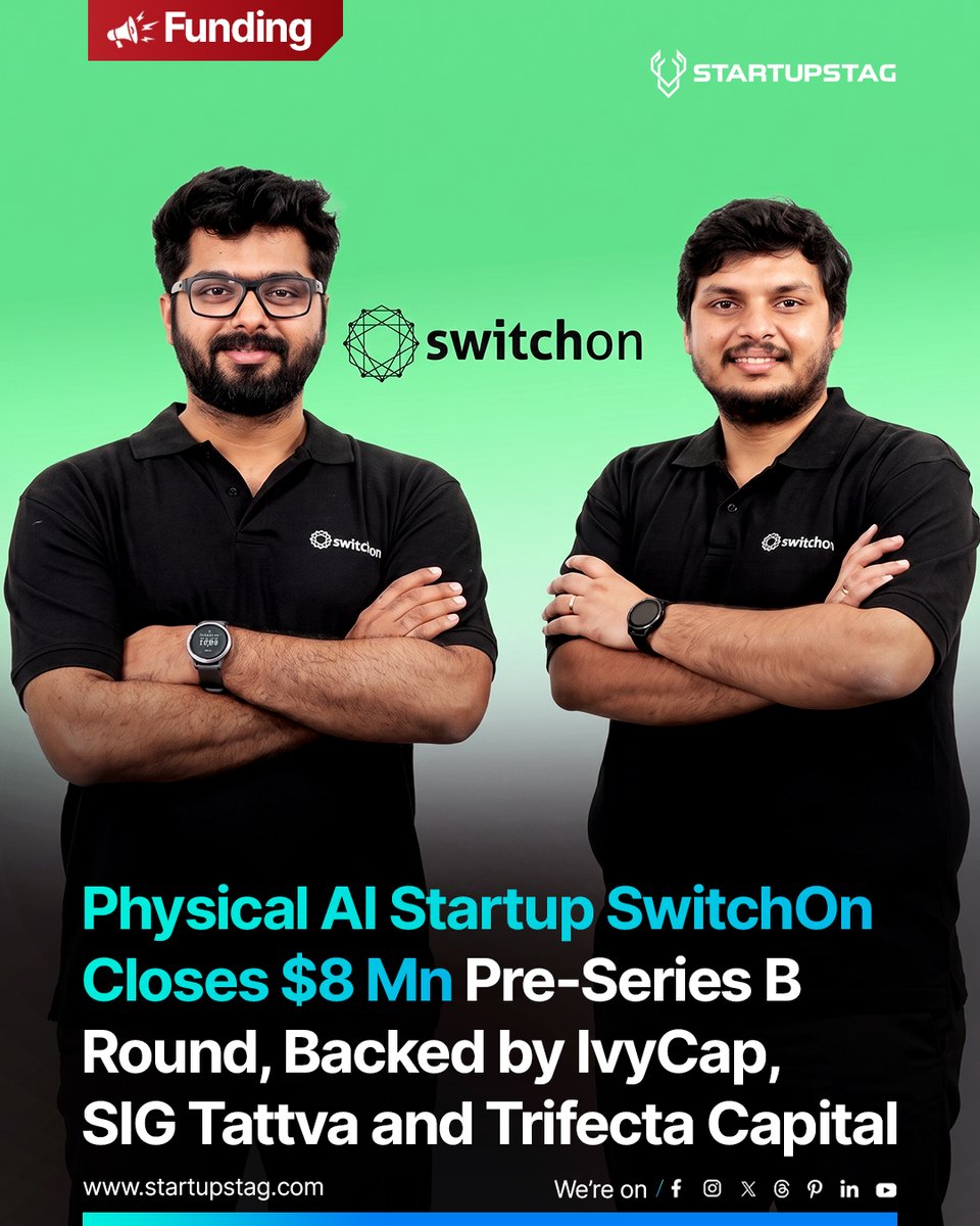 startup_stag's tweet photo. SwitchOn raises $8M pre-Series B led by IvyCap Ventures for AI-powered quality inspection using computer vision. Flagship platform DeepInspect runs across 170+ production lines in 60+ facilities on 4 continents.
@startup_stag https://t.co/SMgT98okJ1